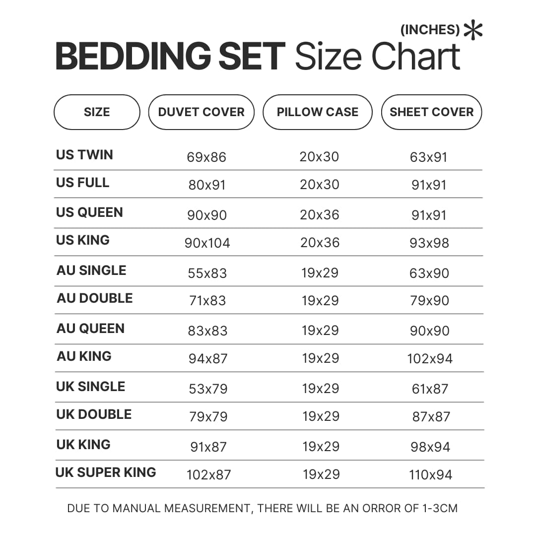 Beding Set Size Chart - Princess Mononoke Store