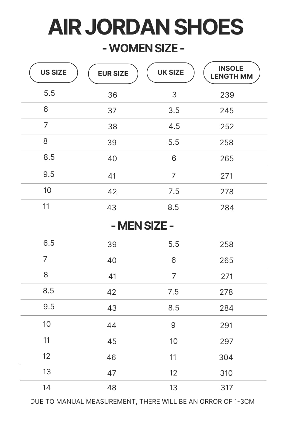 Air Jordan Shoes Size Chart - Princess Mononoke Store