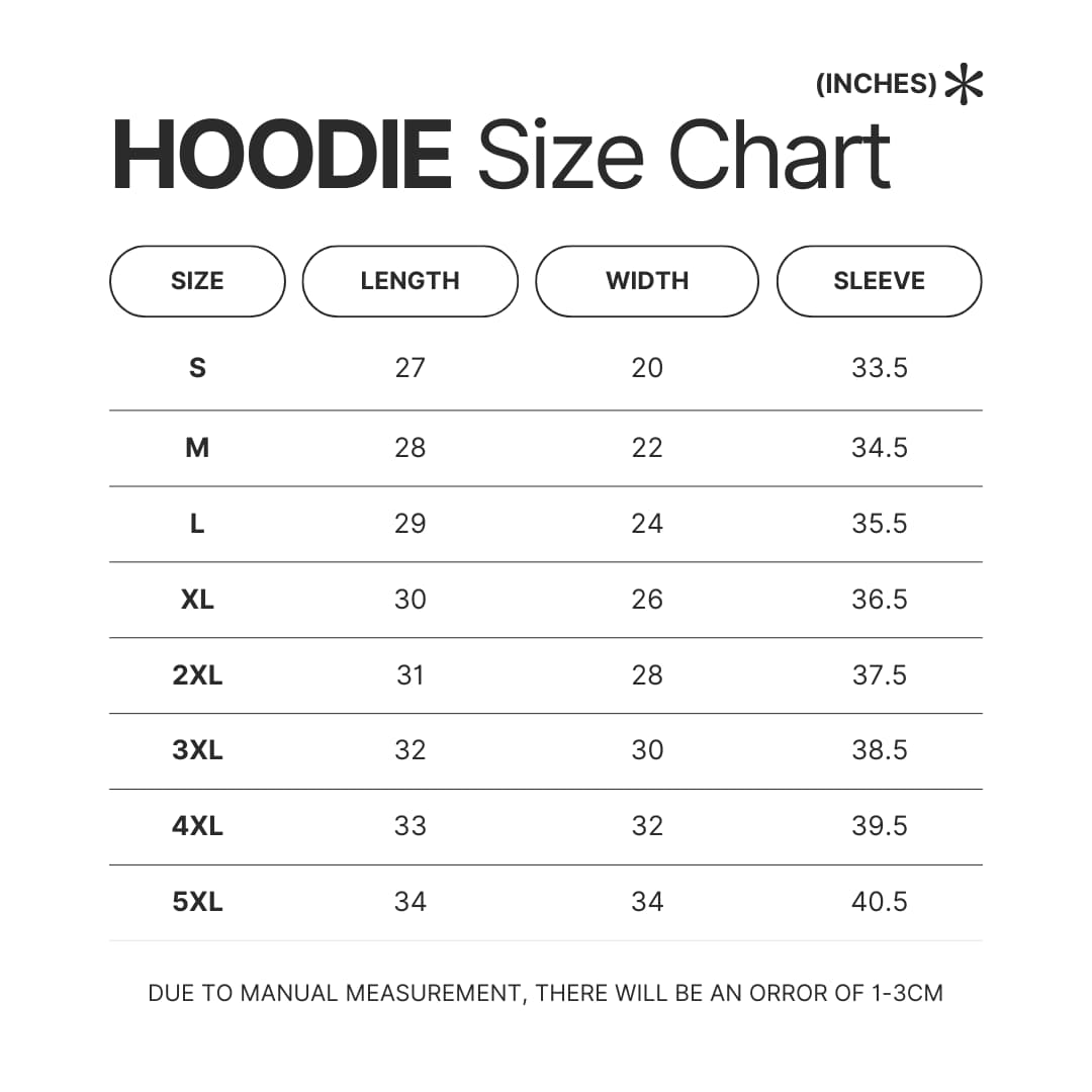 Hoodie Size Chart - Princess Mononoke Store