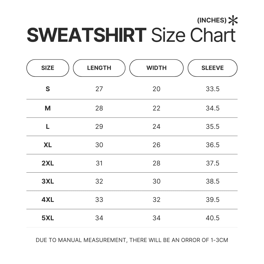 Sweatshirt Size Chart - Princess Mononoke Store