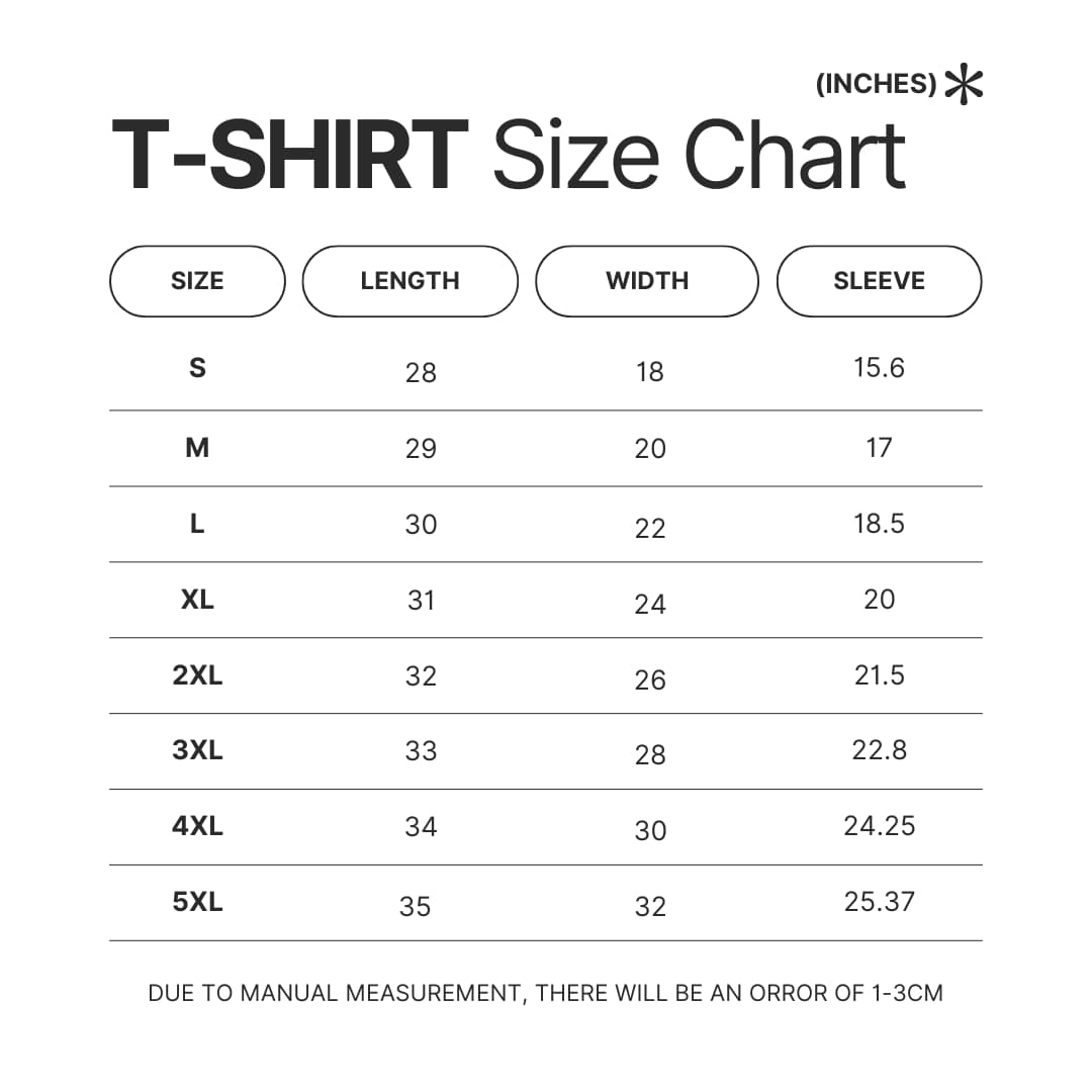 T shirt Size Chart - Princess Mononoke Store