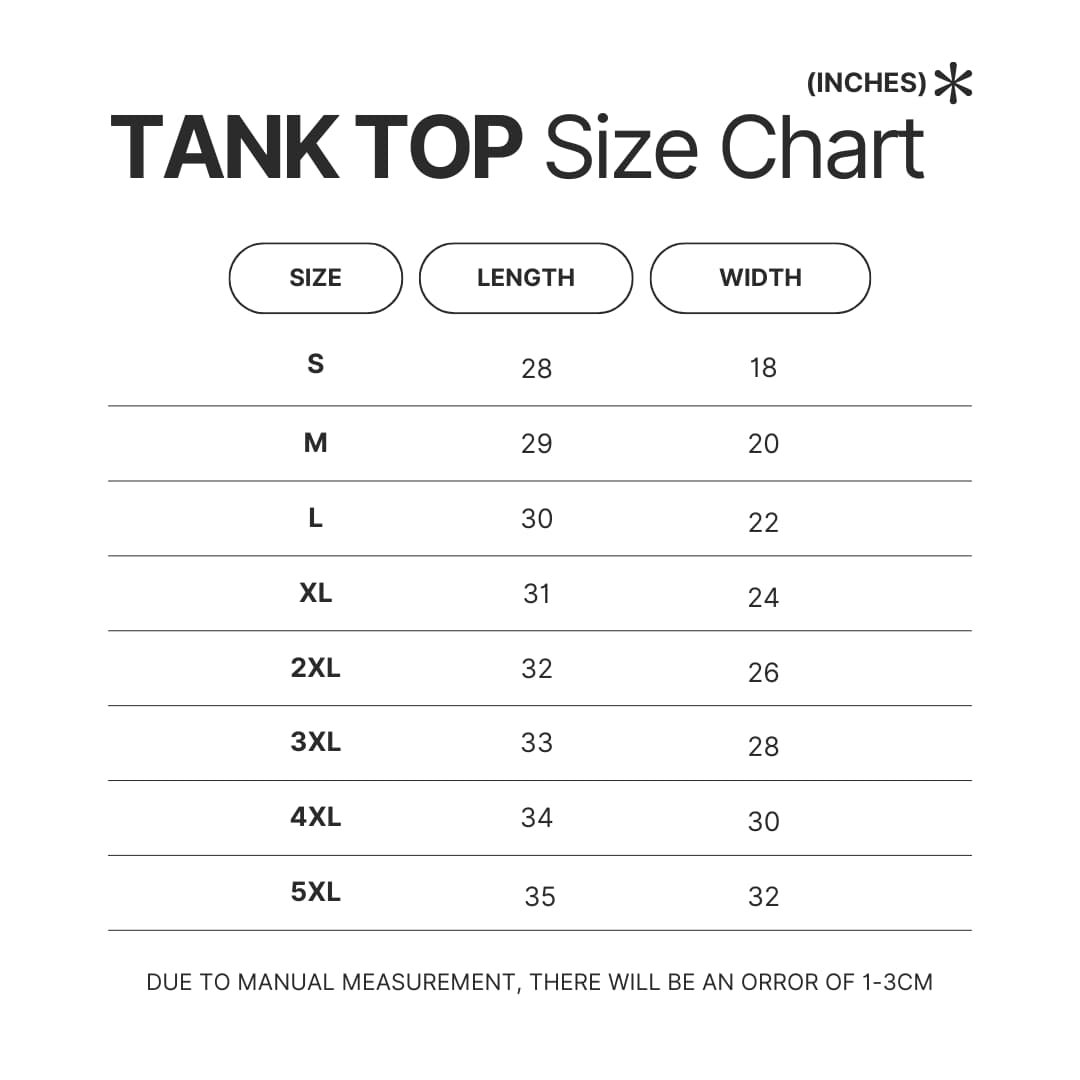 Tank Top Size Chart - Princess Mononoke Store