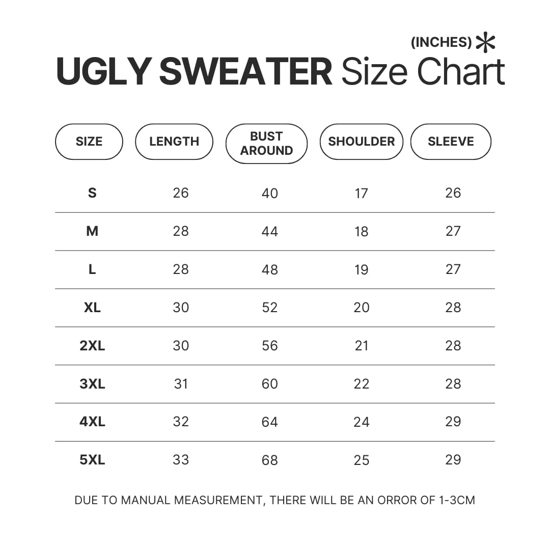 Ugly Sweater Size Chart - Princess Mononoke Store