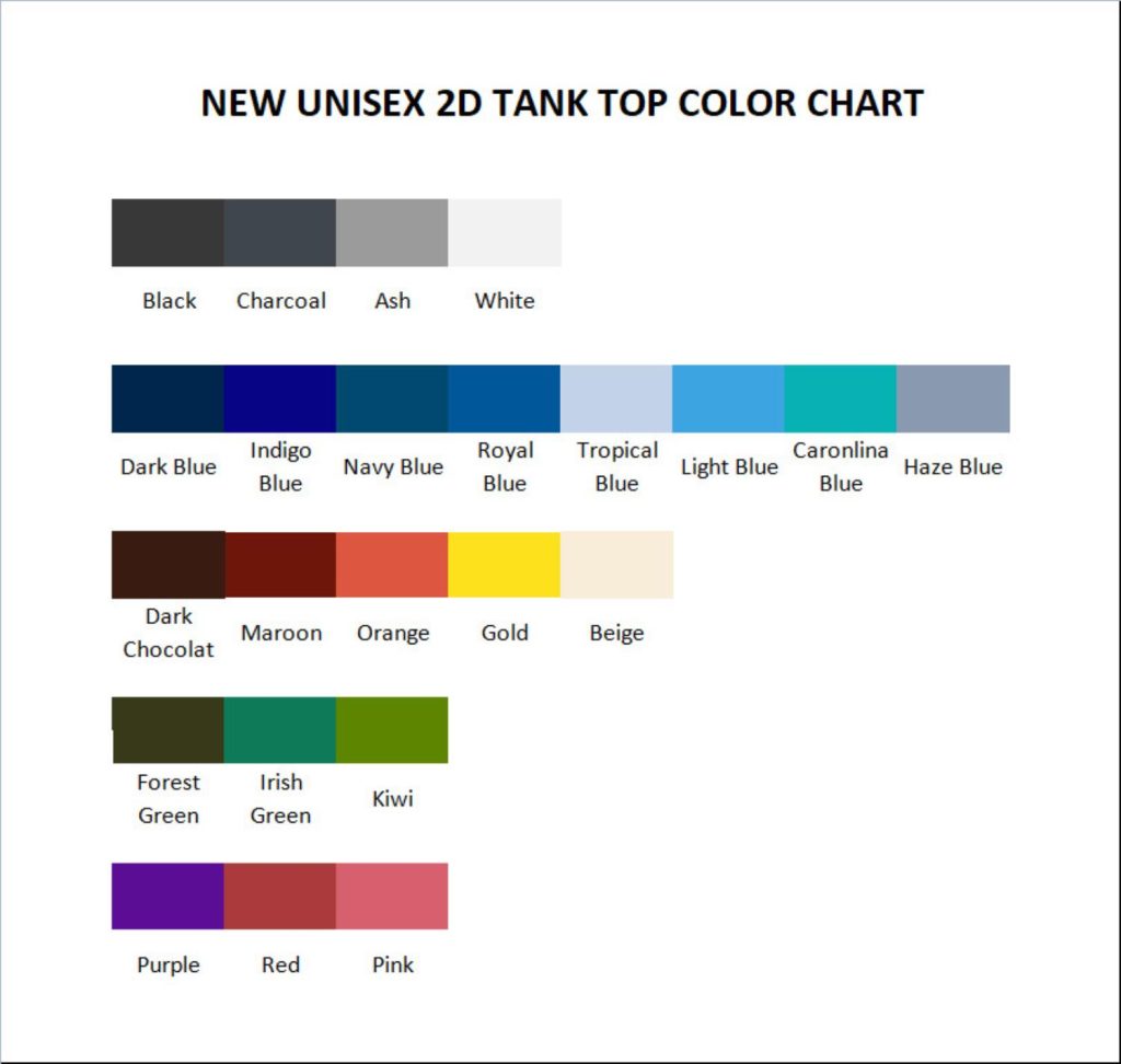 tank top color chart - Princess Mononoke Store