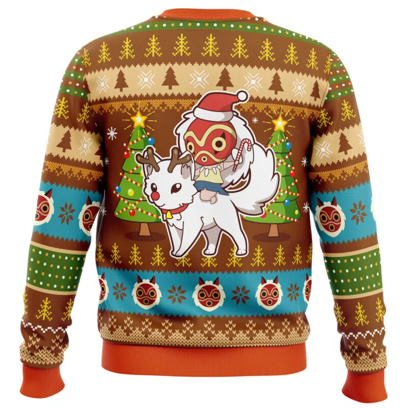 Christmas Mononoke Princess Mononoke Ugly Christmas Sweater BACK mockup - Princess Mononoke Store