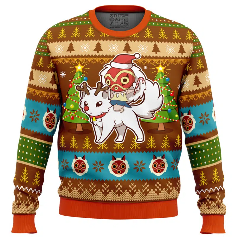 Christmas Mononoke Princess Mononoke Ugly Christmas Sweater FRONT mockup - Princess Mononoke Store