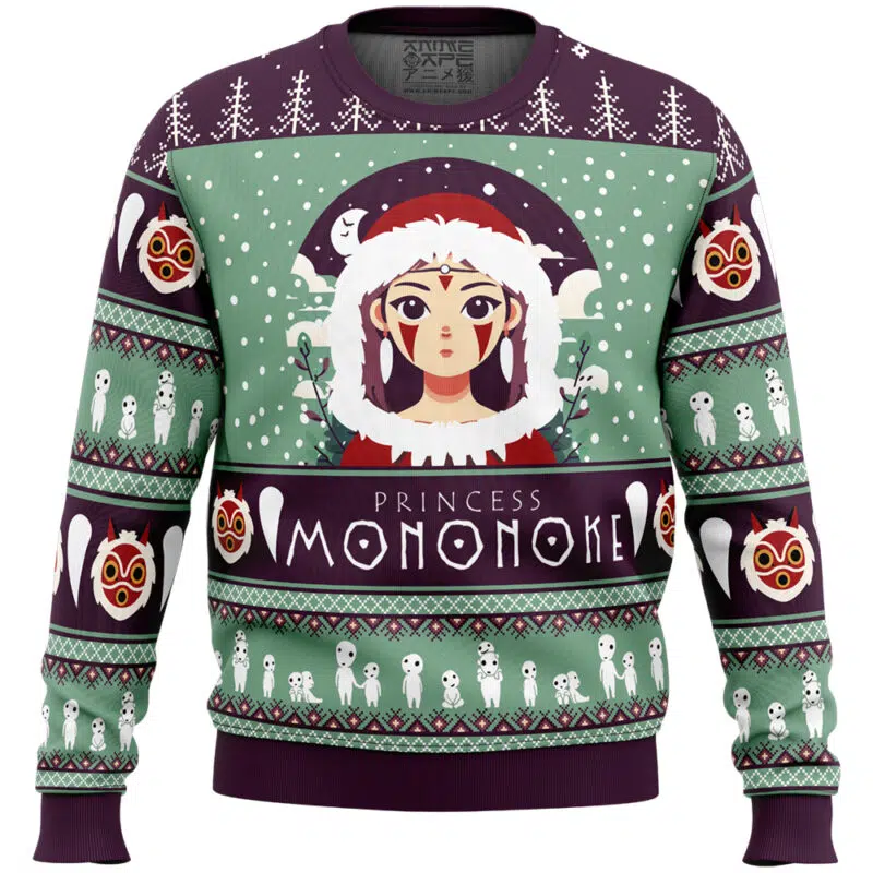 Mononoke Hime Princess Mononoke Ugly Christmas Sweater FRONT mockup - Princess Mononoke Store