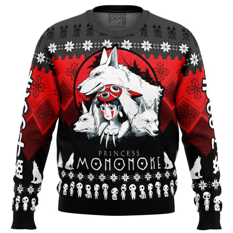 The Pack Princess Mononoke Ugly Christmas Sweaters FRONT mockup - Princess Mononoke Store