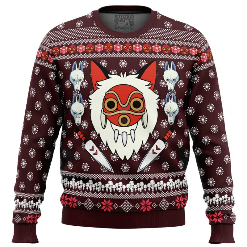 mononoke Ugly Christmas Sweater front mockup - Princess Mononoke Store